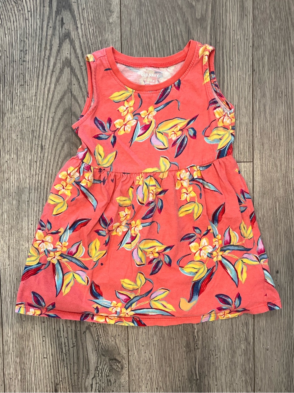 Old Navy Baby Toddler Girl Coral Floral Tank Dress 18-24 Months Cotton Tropical